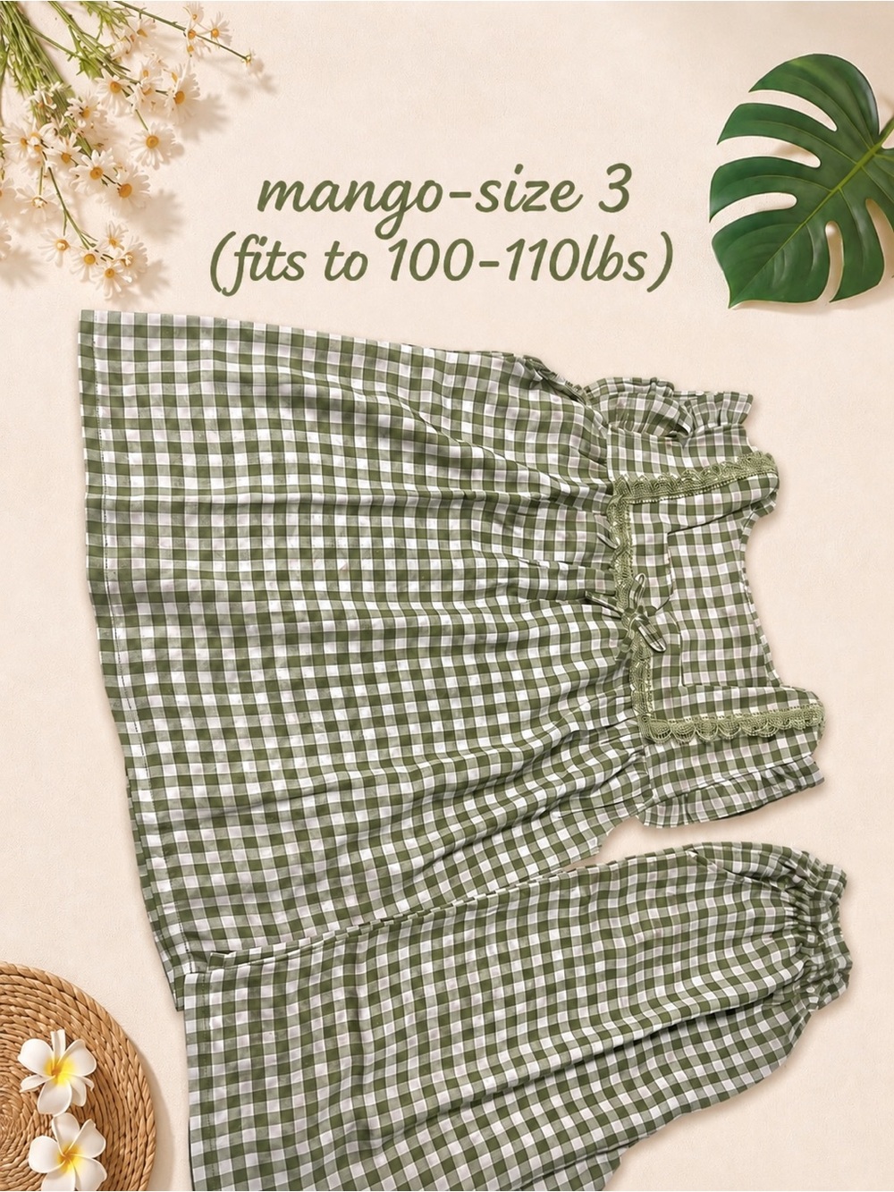 Mango Silk Green Gingham Pajama Set - Women's Sleepwear